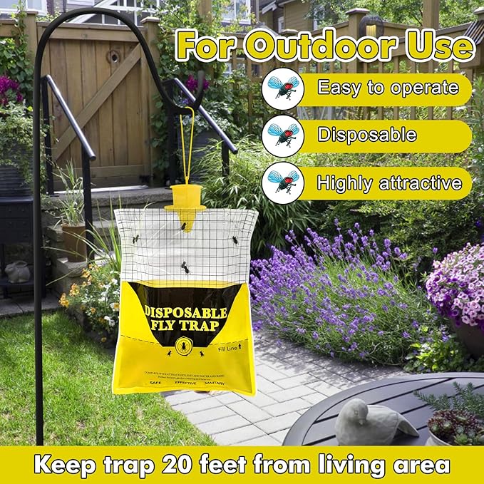 Glovv 10.8 * 12.6 Inch Fly Trap for Patio, Big Bags Outdoor Disposable 6 Pack, Hanging Fly Catcher with Bait, Hunter Stable Horse Ranch Control Repellent Killer for Barn, Farm, Mosquito, Bugs