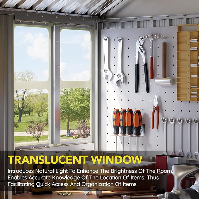 8x6 FT Outdoor Metal Storage Shed, Double Doors, 1 Clear Window, Tool Shed for Garden, Patio, Backyard Brown