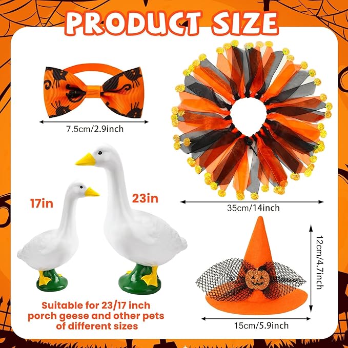3 Pcs Halloween Porch Goose Outfits,Porch Goose Halloween Costume Pumpkins Style Goose Outfit Bow Tie and Hat for Garden Decoration Party Patio Yard Orange