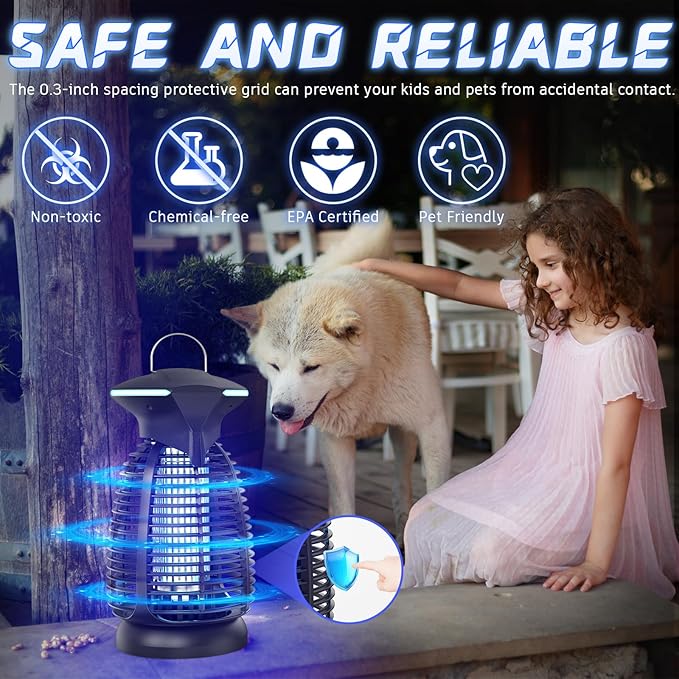 Bug Zapper Outdoor for Mosquito Flies - Waterproof Insect Killer Trap Lamp Electric 4200V Powerful Bug Zappers Indoor with LED Light for Patio Porch Garage Backyard & Home