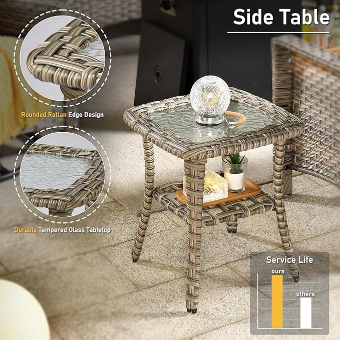 HOOOWOOO Outdoor Patio Bistro Set,3 Pieces Wicker Out Door Swivel Rocking Chair with Matching Side Table,Patio Furniture Sets,Light Gray