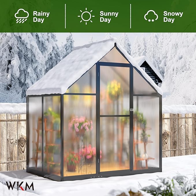 WKM Greenhouse - 5.6x3.7 FT Quick-fit Aluminum Structure with Window Ventilation, Black
