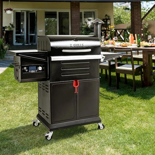 Z GRILLS Wood Pellet Grill & Smoker 8-in-1 Pellet Grill with Automatic Temperature Control，Meat Probes，572 Sq. in Area for Backyard Camping Outdoor Party