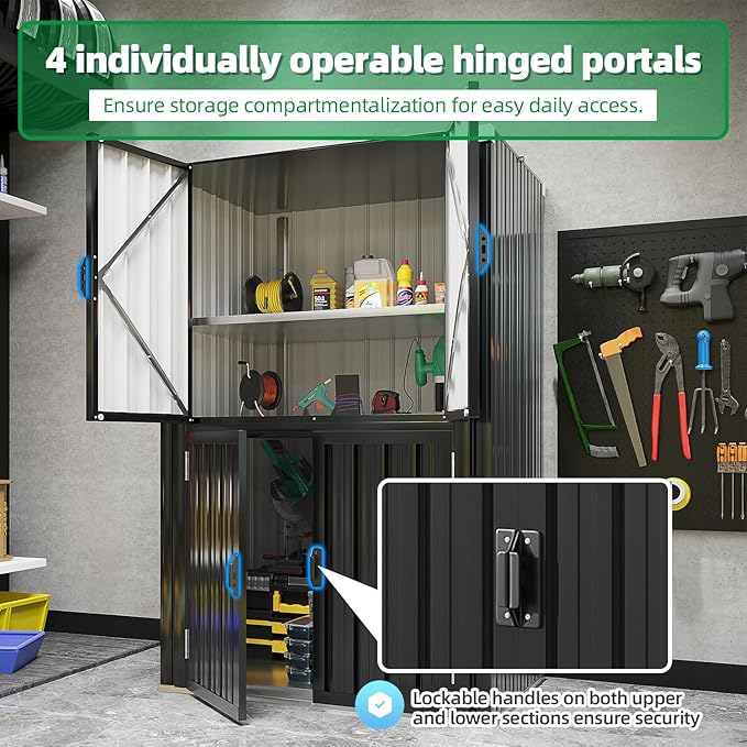 AECOJOY Large Outdoor Storage Cabinet Waterproof with Shelves, Lockable Vertical Outdoor Cabinet, Large Storage Shed Tall Weatherproof Cabinets Garden Sheds & Outdoor Storage Clearance in Dark Grey