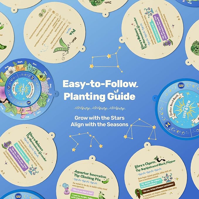 Lush&Dew Gardening Gift for Women Men, Zodiac Garden Seed Bank, 12 Types Non-GMO Vegetables Flower Seeds in Seed Organizer, Magnetic Gift Box, Witchcraft Supplies with Moon Calendar (Air Signs)