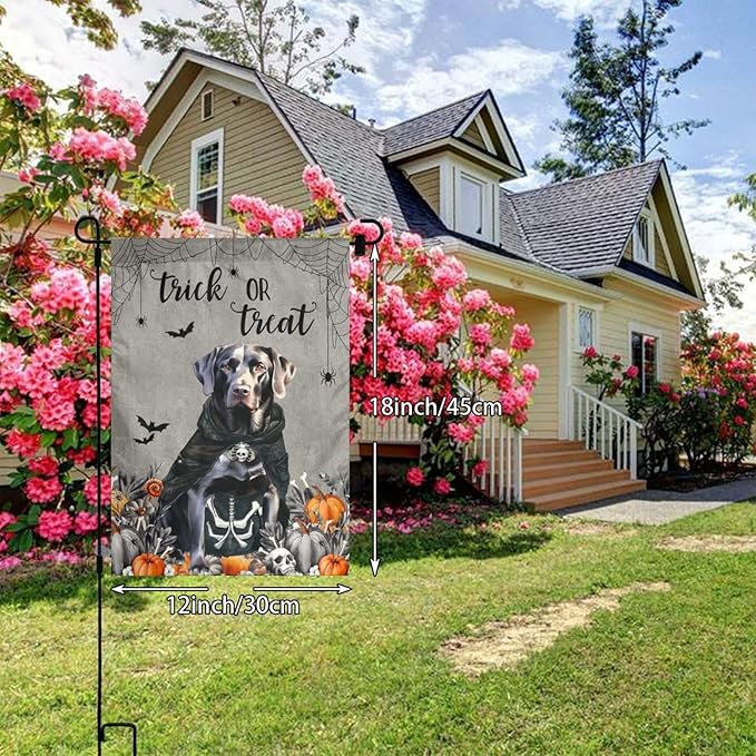 Halloween Labrador Black Dog Bat Pumpkin Garden Flag Welcome Party Outdoor Outside Decorations Picks Home House Garden Yard Decor 12x18 Inch