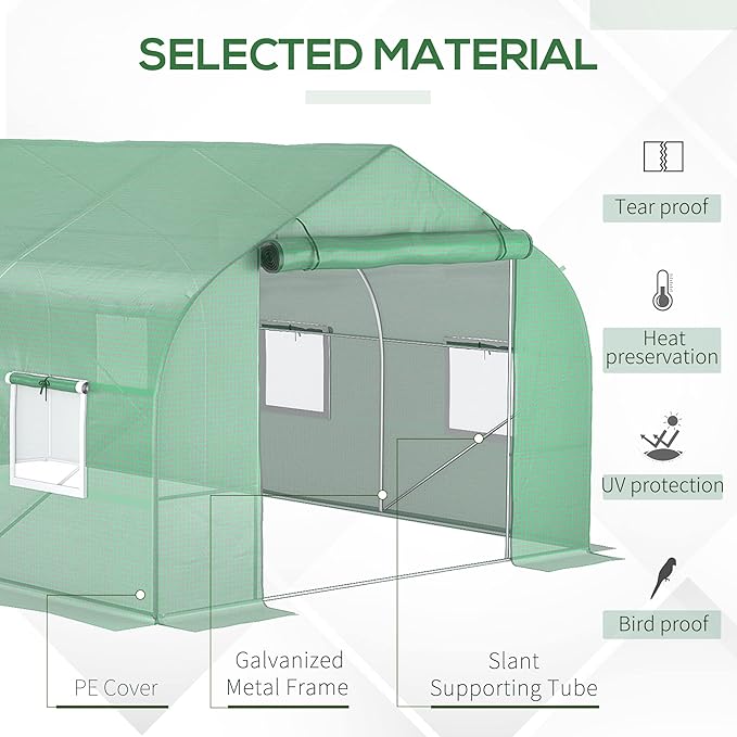Outsunny 11.5' x 10' x 6.5' Walk-in Greenhouse, Tunnel Green House with Zippered Mesh Door and 6 Mesh Windows, Gardening Plant Hot House with Galvanized Steel Frame, Green