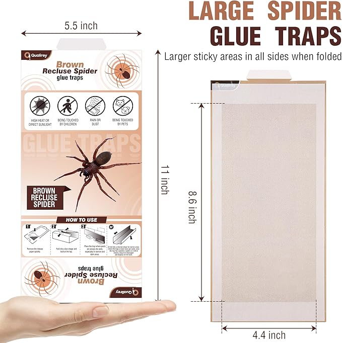 Qualirey 24 Pack Spider Traps Indoor for Brown Recluse Spiders, Extra Sticky Large Insect Glue Boards for Black Widows, Sac, Wolf and Other Crawling Bugs Inside Home