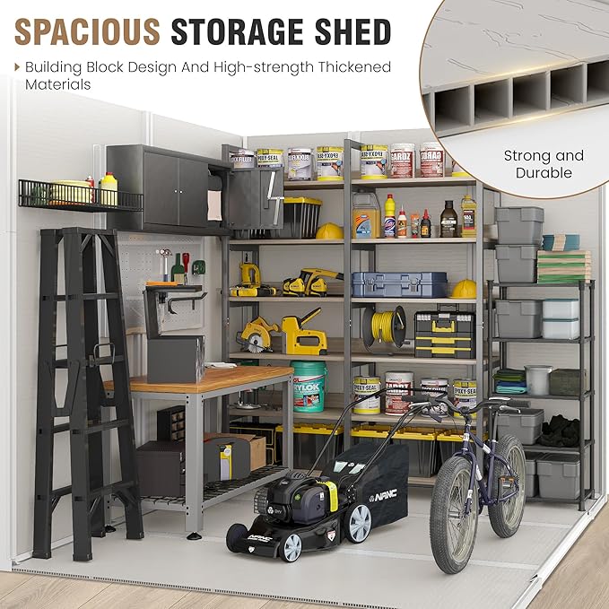 Outdoor Storage Shed, 8x6 FT Resin Shed with Floor and Vents, Window & Lockable Door, Tool Sheds & Outdoor Storage for Bike, Tools, Garden Accessories, Waterproof (Sandstone)