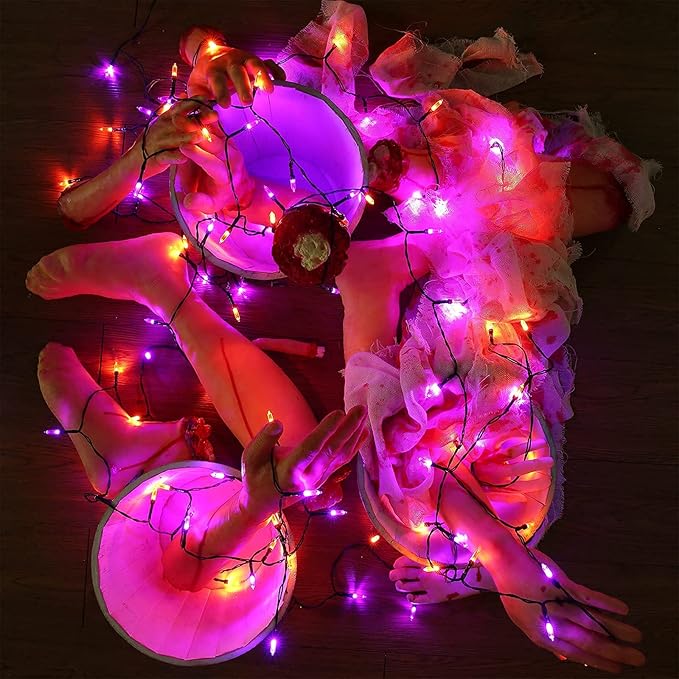 Joomer Orange Purple Halloween Lights - Battery Operated 33ft 100 LED String Lights, Waterproof Outdoor Indoor with 8 Modes Timer for Party, Garden, Halloween Decor