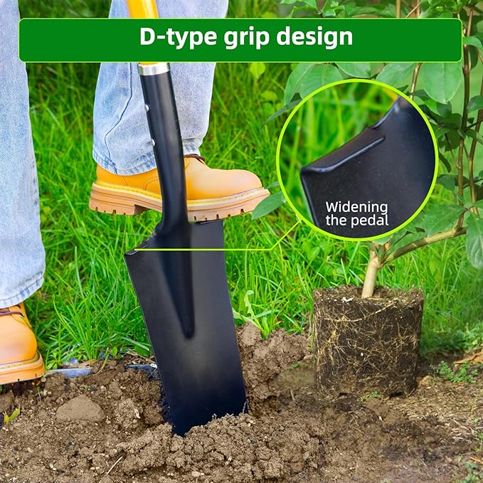 Spade Shovel,Transplanting Spade，Drain Spade,Spade Shovels for Digging,Sharp Shooter Shovel or Spade, D-Grip,Fiberglass Handle Heavy Duty (Drain Spade)
