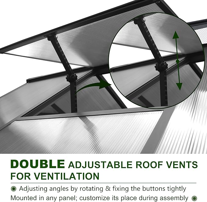 VEIKOU 8x12 FT Polycarbonate Greenhouse for Outdoors, Outdoor Greenhouse Kit with 2 Adjustable Vents, Riveted Structure, Aluminum Frame, Walk-in Green House for Backyard, Garden, Gray