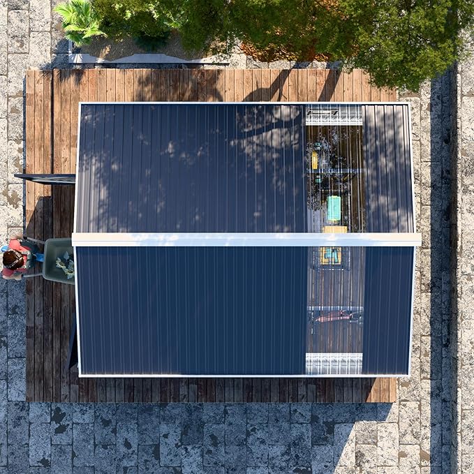 Restland 10x12 FT Metal Storage Shed Reinforced Frame Outdoor Shed with Clear Roof, Air Vent & Lockable Door Large Garden Tool Storage Sheds for Backyard, Garden, Lawn