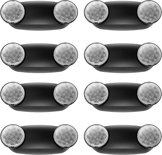 8 Packs Black Emergency Lights with Battery Backup Two Adjustable Bug Eye -UL 924 Certified Emergency Exit Signs-120-277VAC/Commercial Emergency Lights Fixtures/Hardwired Indoor Exit Lights.