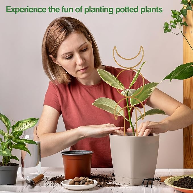 Indoor Plant Trellis for Potted Plants, 16inch Gold Small Trellis for Climbing Plants Outdoor Garden Metal Trellis with Different Patterns for Vine Ivy Flower Plant Support 4 Pack