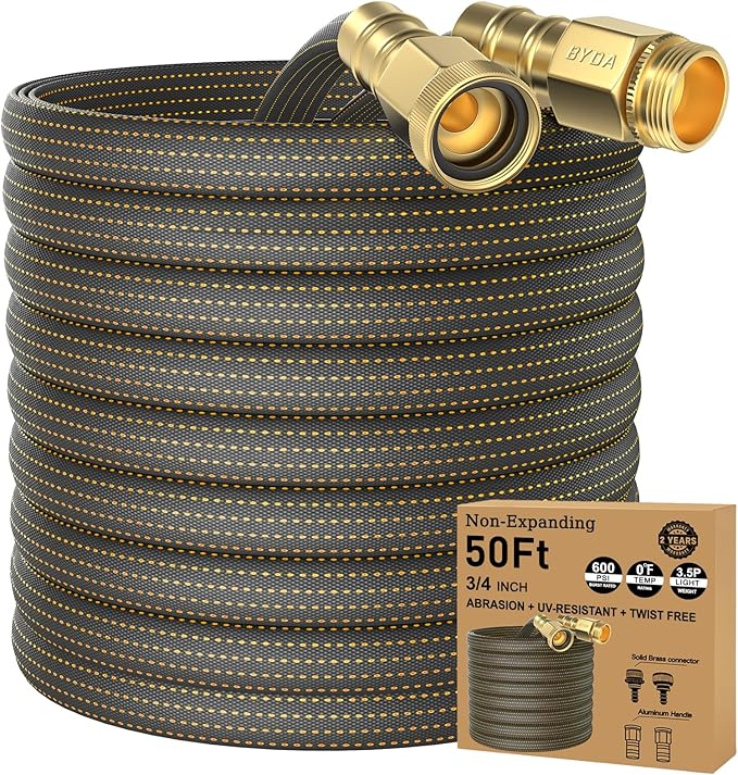 50FT Lightweight Flexible Garden Hose,Non-Slip,Solid Brass Fitting for Garden,Boats Washdown,RVs, Marine Lawn,Campers (OrangeBlack, 2X25 FT)