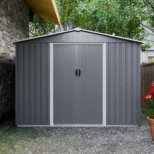 Outdoor Storage Shed, 8x6 FT Galvanized Steel Metal Shed, Lockable Waterproof Tool Storage Sheds for Garden, Patio, Lawn – Durable Storage Solution in Multiple Sizes