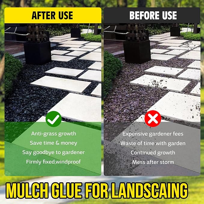 Mulch Glue - 1 Gallon / 128oz Black Color Mulch Dye & Landscape Adhesive with Applicator for Landscaping, Garden, Gravel, Rock - Safe Ready to Use Gravel Binder Mulch Lock Glue for Leaf, Stone, Bark