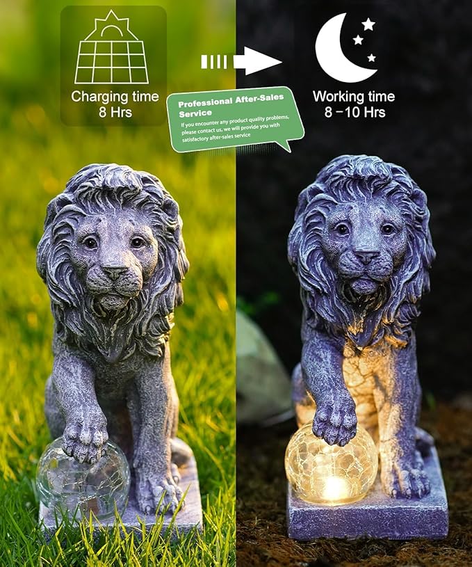 Lion Statue for Garden Decor: Outdoor Figurines Sculpture with Ball for Lawn Patio Yard Balcony - Gifts for Mom Grandma Women