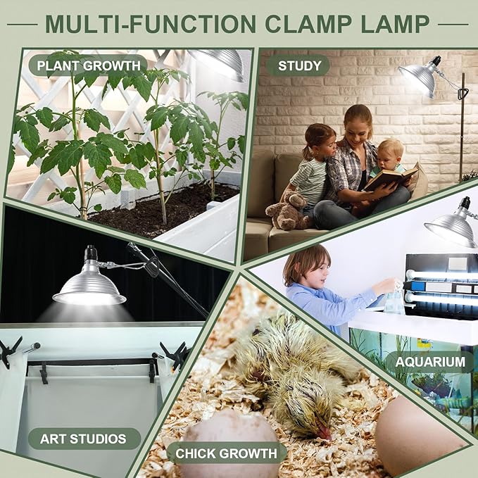 Macarrie 6 Pcs Adjustable Clamp Lamp Light with Aluminum Reflector Up to 150 Watt (No Bulb Included) E26 Socket SPT-2 18awg 6FT Cord (8.5 Inch)