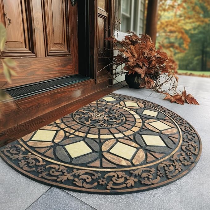 CHICHIC Entrance Door Mat Large 24 x 36 Inch Entry Way Doormat Front Door Rugs Outdoors Heavy Duty Welcome Mat Non Slip Rubber Back Low Profile for Garage, Patio, High Traffic Area, Coffee