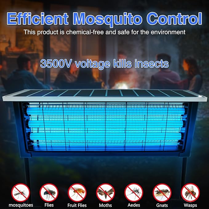 Large Solar Bug Zapper with High Powered for 3500 sq.ft, Portable Outdoor Mosquito Zapper, Rechargeable Electric Fly Zapper for Patio Garden Backyard RV Camping Pond Pest Control