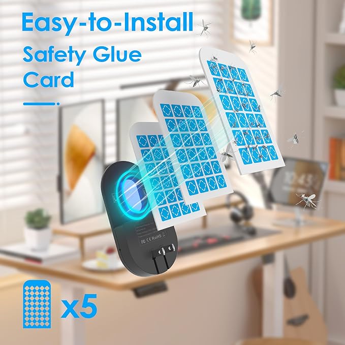 Fly Trap Indoor, 3 in 1 Plug-in Fruit Fly Trap,1 Trap Black and 5 Glue Cards, Fruit Fly Traps for Indoors, Flying Insect Trap for Gnat, Moth, Mosquito, Suitable for Every Part of The Home