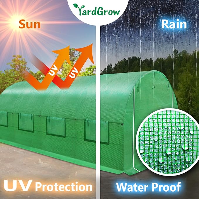 YardGrow Greenhouse Replacement Cover Larger Walk in Outdoor Plant Gardening Greenhouse (Frame Does NOT Included) (Green, 20'x10'x7')