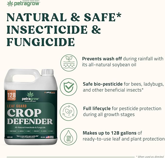 PetraGrow Crop Defender Leaf Guard Super Concentrate Pesticide, Miticide, Plant Fungicide, Insecticide for Indoor Plants, Spider Mite Spray, Powdery Mildew Spray for Plants - 1 Gal
