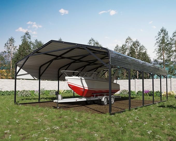 20x26 FT Heavy Duty Carport Garage with Structural Reinforcement | 2-Car Metal Shelter | Galvanized Steel Roof| Ground Anchors | Snow/Wind Resistant | Fits Trucks, RVs, Pickups, Boats, Tractors, SUVs