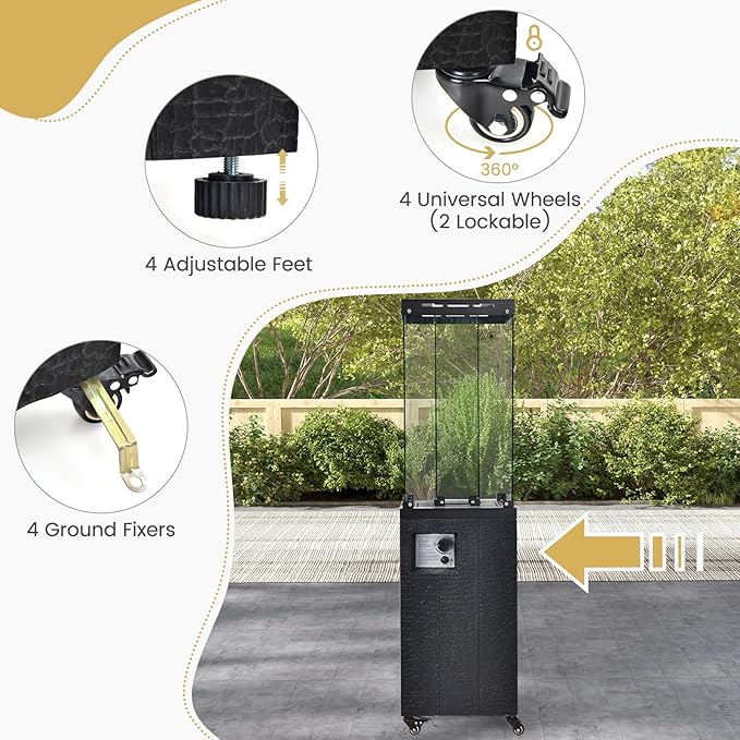 Giantex 41,000 BTU Outdoor Heater, Propane Patio Heater, Outside Space Heater with Protective Cover, Wheels & Adjustable Feet, CSA Certification, Portable Gas Heater for Garden, Yard (Black)
