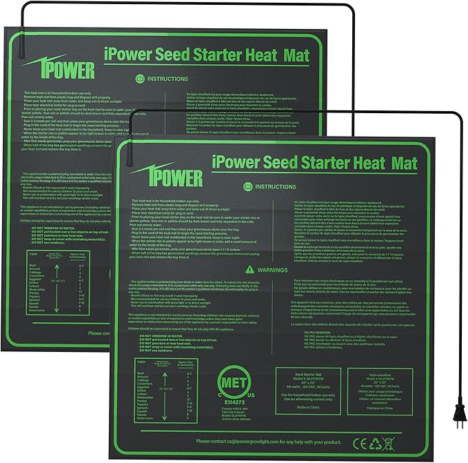 iPower 2 Pack Durable Seedling Heat Mat Warm 20" x 20" Hydroponic Heating Pad Waterproof for Seed Starting Greenhouse and Germination