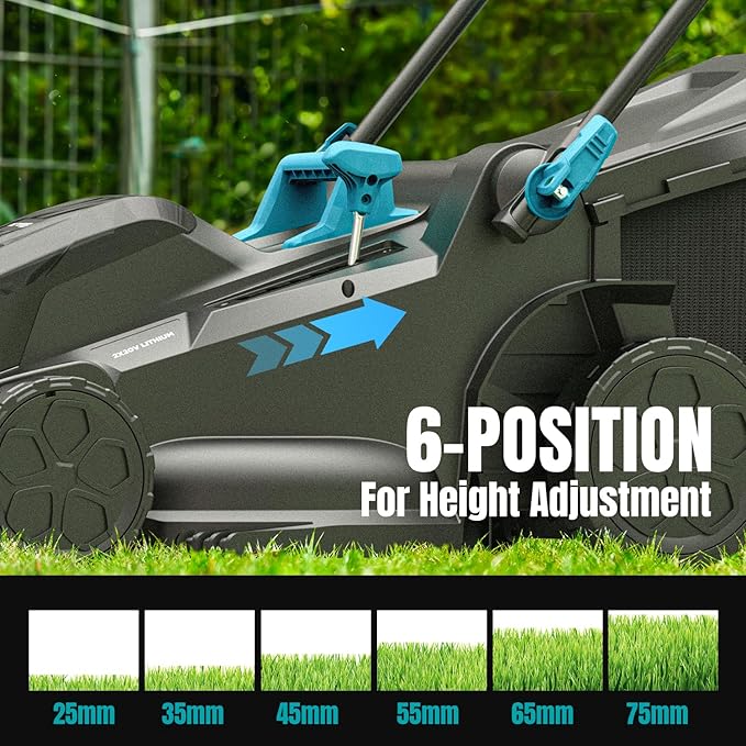 Electric Lawn Mower Cordless, 2x20V 16 inch Push Lawn Mower with 6-Position Cutting Height Adjustment, 2x4.0Ah Battery & Dual Charger Included