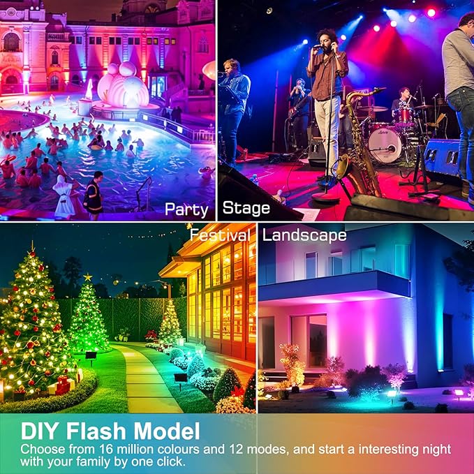 T-SUN LED Flood Lights Outdoor 60W, 600W Equivalent 6000LM Color Changing Landscape Light with APP Control, Waterproof Floodlights with 2700K & 16 Million Colors, Timing, Music Sync, US Plug(4Pack)