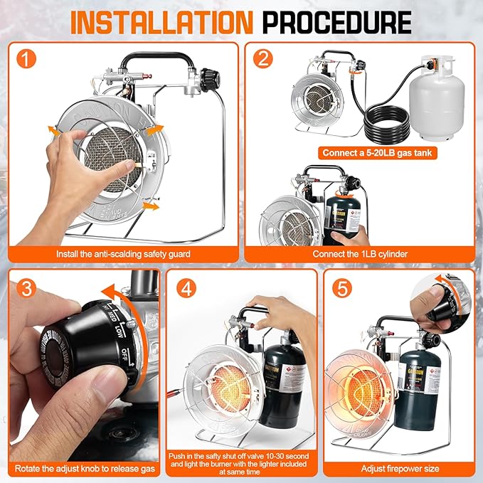 Outdoor Multi-Use Portable Propane Patio Heater/Cooker, 18,000 BTU include 8.8 FT Hose and USB Lighter, Gas Camping Heater for Tent Hunting, Fishing,RV (Fuel not included)