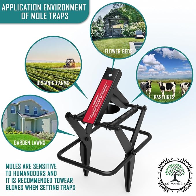 Mole Traps, Black Galvanized Steel Scissor Trap, Reusable Mole Gopher Traps, Mole Killer, Galvanized Steel Mole Scissor Trap, Ground Mole Trap for Lawns, 2 Pcs (Black)