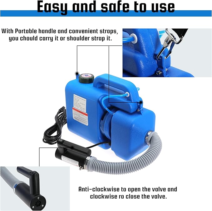8L (2 Gallon) Electric ULV Fogger Machine, Portable Fogger Sprayer Machine Electric Atomizer Ultra Low Volume Sprayer for Home Indoor and Outdoor Cleaning Spraying Use