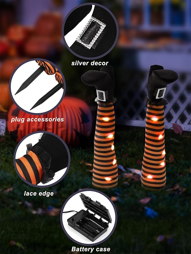 Halloween Witches Legs Decor Leg Yard Stakes Stake Wreaths Feet Door Crashing Garden Party Porch Wicked Hanging House Foot Outdoor Decorations (Orange)