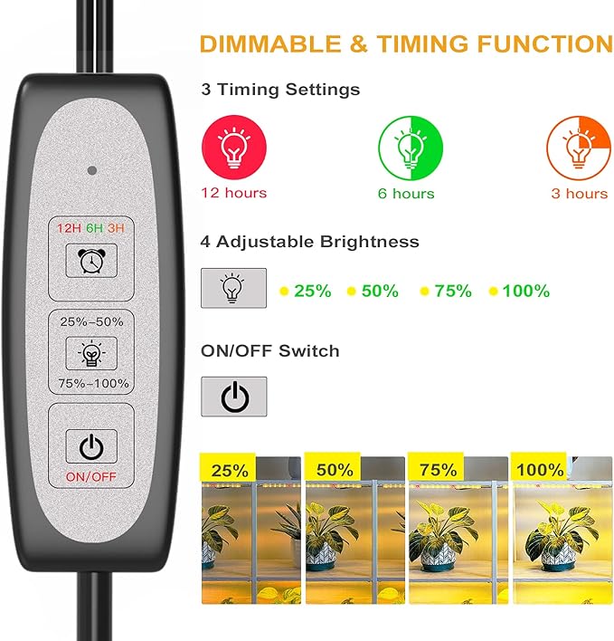 LED Grow Light for Indoor Plants, Grow Lights 80W Full Spectrum, 4 Dimmable Levels Sunlike Grow Lamp, Auto On/Off 3/6/12H Timer Grow Light Strips for Flower Succulent Hydroponics Greenhouse, 8 Pack