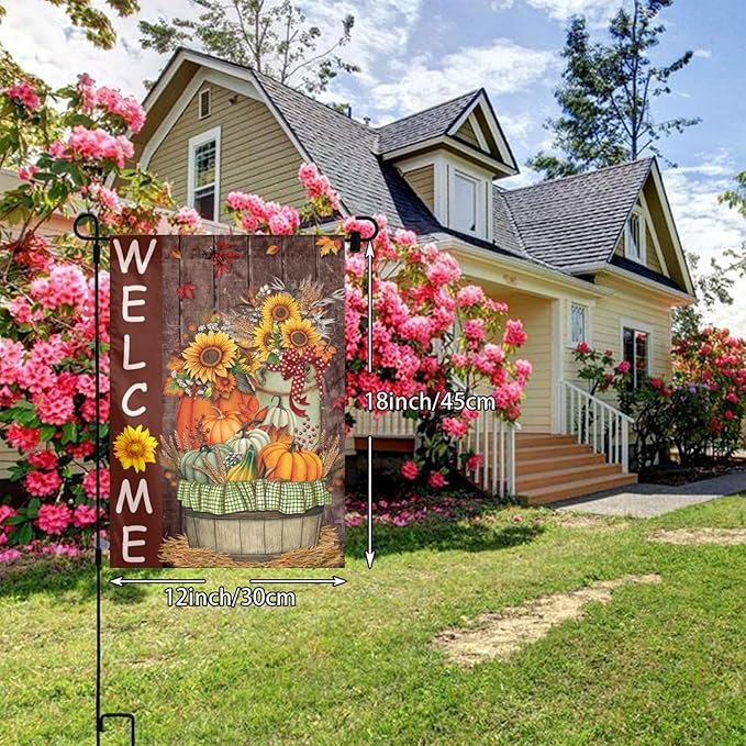 Halloween Pumpkin Fall Bird Autumn Retro Sunflower Garden Flag Welcome Party Outdoor Outside Decorations Picks Home House Garden Yard Decor 12x18 Inch