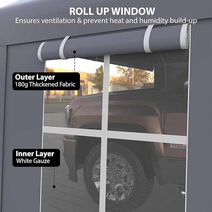 GAOMON 13x20 ft Heavy Duty Carport, Portable Garage with 3 Doors & 5 Ventilated Windows, Waterproof Car Canopy Outdoor Shed with Removable Sidewalls for Pickup Truck Boat, Grey