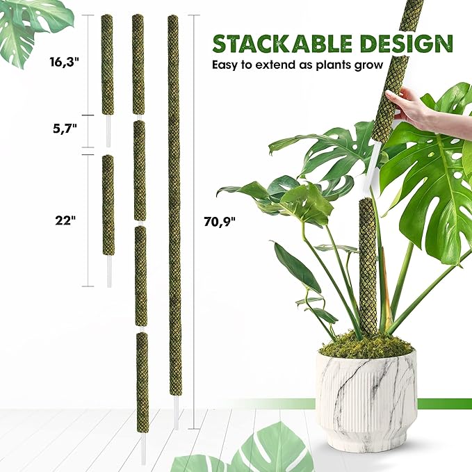 DUSPRO Stackable Mesh Moss Pole for Plants Monstera Potted Plant Stakes for Indoor Plants Extendable Plant Pole Moss Sticks for Plants Climbing Vine Supporting Monstera Trellis 4Pack 71''