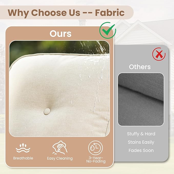 HOOOWOOO Outdoor Patio Furniture Set,8 Pieces Wicker Conversation Set,All Weather Couch Set with Solar Light Table Ottoman Chairs 9 Seaters for Out Door Yard(Beige)