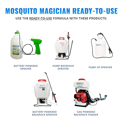 Mosquito Magician Ready to Use Liquid Solution – Kills Mosquitoes, Fleas & Fire Ants – Use with Mosquito Foggers, Sprayers & Misting Systems – Pet & Yard Safe for Lawns, Patios, Outdoors, 2 Gallon