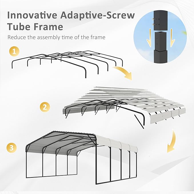 20x20 FT Carport with Metal Roof, Heavy Duty Metal Carport Canopy, Garage Car Shelter Shade for Outdoor, Car, Truck, Eggshell
