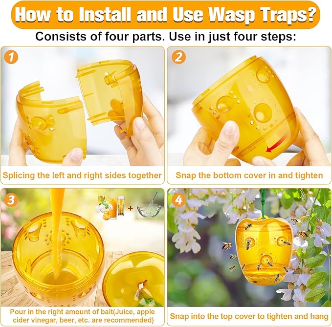 Wasp Trap, Yellow Jacket Trap Outdoor Hanging, Reusable Hornet and Wasp Catcher Traps for Outside, 2 Pack - Orange