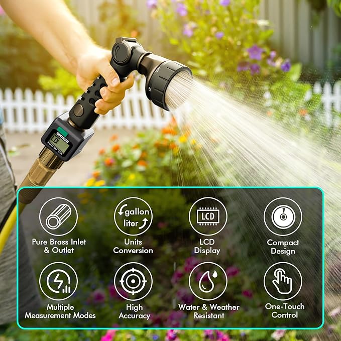 [2 Pack] RESTMO Water Flow Meter, Pure Brass Inlet & Outlet | 4 Measure Modes | Display Gallon/Liter Usage and Flow Rate | Ideal to Outdoor Garden Hose, Lawn Sprinkler Watering, RV Water Tank Filling