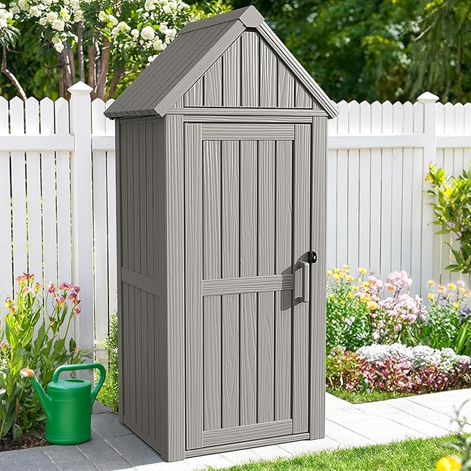 Multifunctional Storage Shed, Outdoor Storage Cabinet with Hooks and Lock Ring, Waterproof Outdoor Storage Shed for All Weather, Tool Outdoor Shed for Patio Lawn and Garden