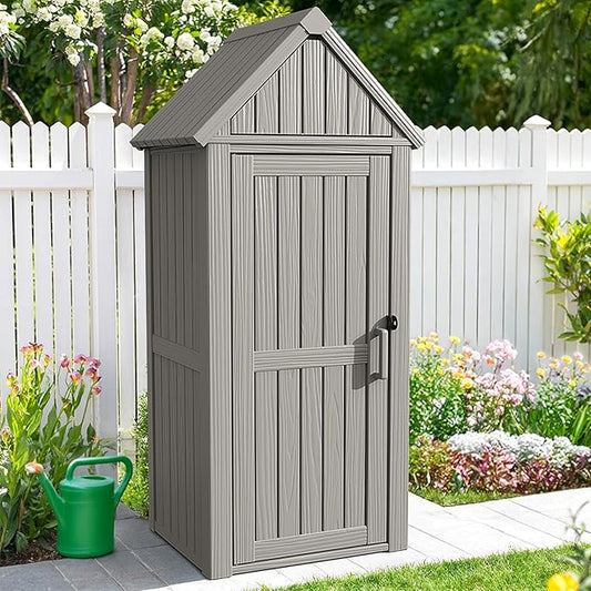 Multifunctional Storage Shed, Outdoor Storage Cabinet with Hooks and Lock Ring, Waterproof Outdoor Storage Shed for All Weather, Tool Outdoor Shed for Patio Lawn and Garden
