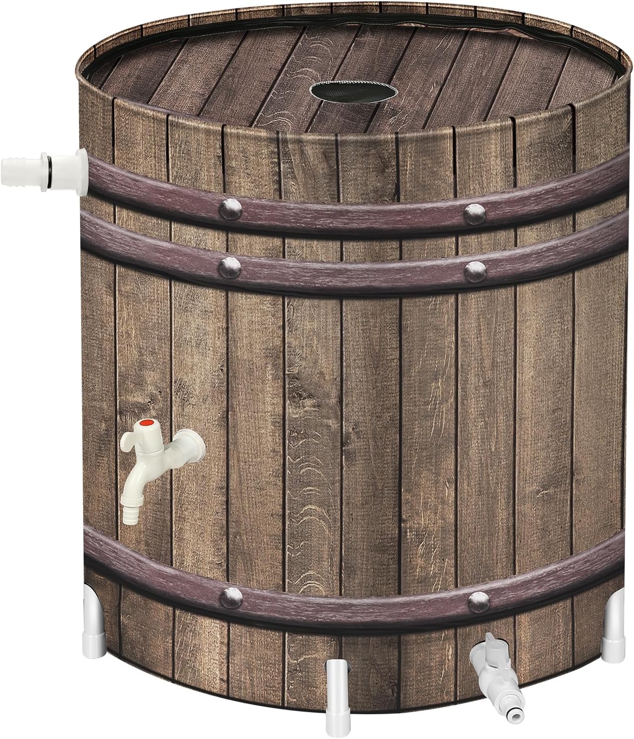 Collapsible Rain Barrels, 50 Gallon Rain Water Collection Barrel, Rain Catcher Barrels to Collect Rainwater from Gutter, Leak-Proof Design, Woodgrain